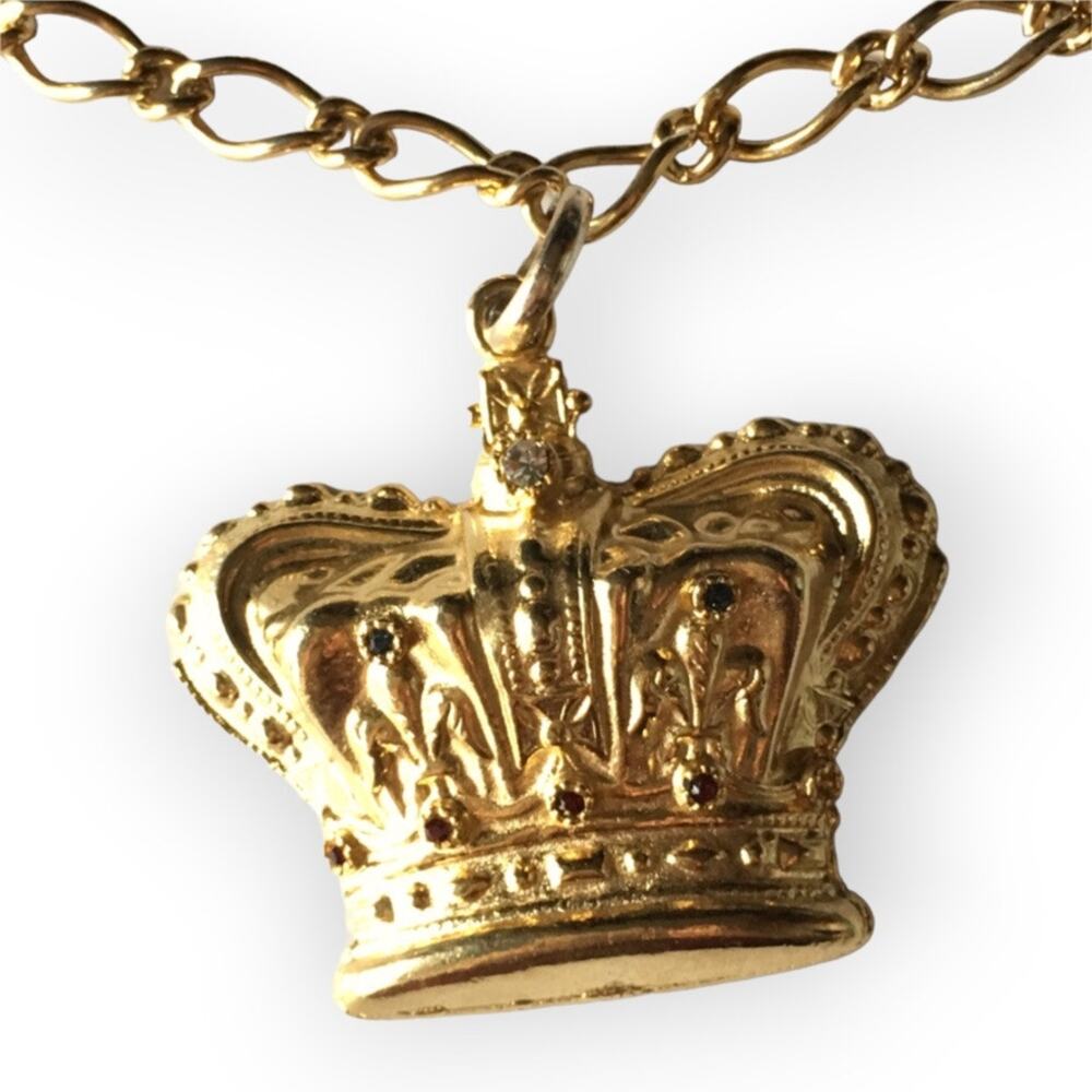 Heavy golden crown bling large statement necklace